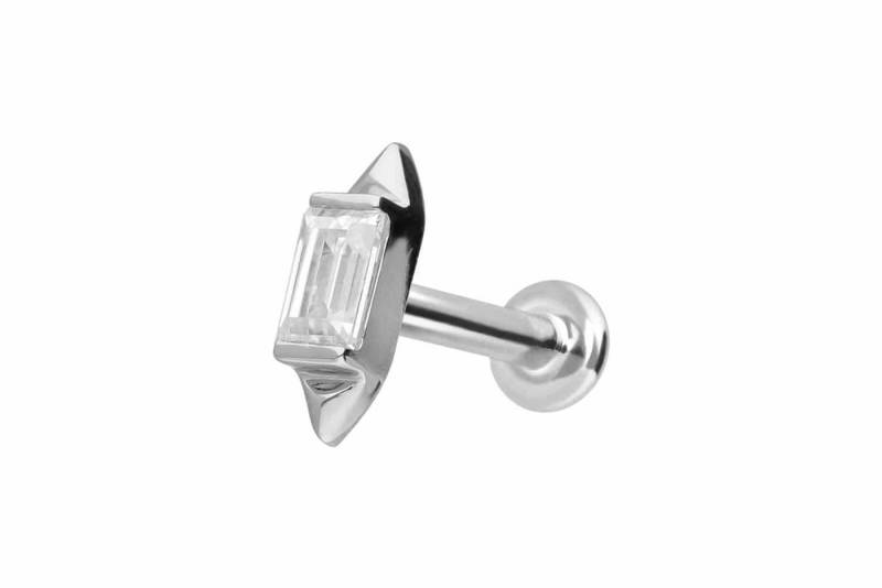 PIERCINGLINE Piercing-Set 14 Karat Gold Labret mit Push Fit MOISSANIT-RECHTECK + 2 SPITZEN (Labrets, 1-tlg) von PIERCINGLINE