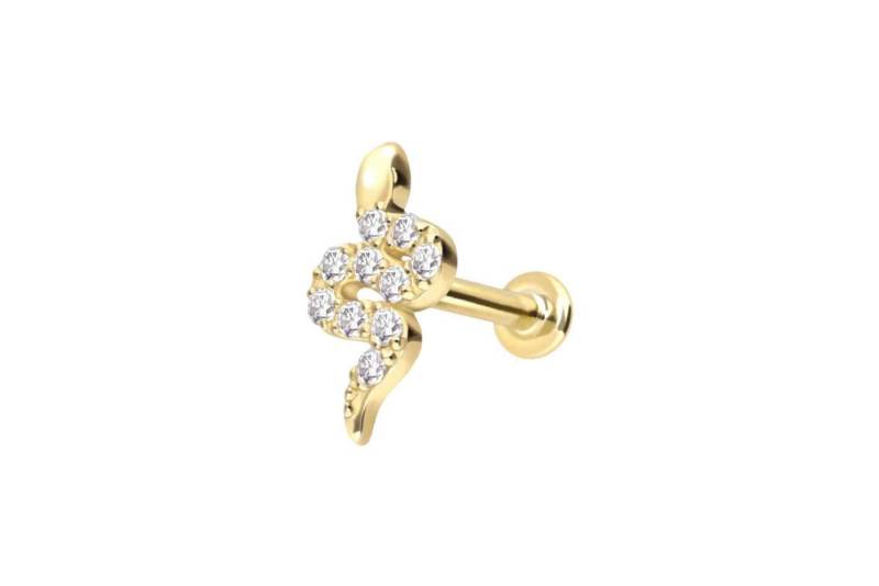 PIERCINGLINE Piercing-Set 14 Karat Gold Labret mit Push Fit MOISSANIT-SCHLANGE (Labrets / 1 Stk) von PIERCINGLINE