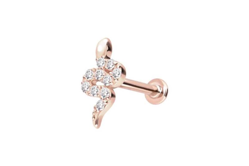 PIERCINGLINE Piercing-Set 14 Karat Gold Labret mit Push Fit MOISSANIT-SCHLANGE (Labrets / 1 Stk) von PIERCINGLINE