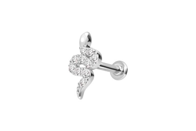 PIERCINGLINE Piercing-Set 14 Karat Gold Labret mit Push Fit MOISSANIT-SCHLANGE (Labrets / 1 Stk) von PIERCINGLINE