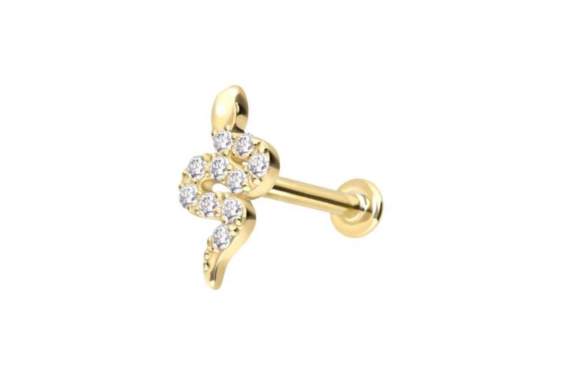PIERCINGLINE Piercing-Set 14 Karat Gold Labret mit Push Fit MOISSANIT-SCHLANGE (Labrets / 1 Stk) von PIERCINGLINE