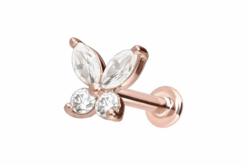 PIERCINGLINE Piercing-Set 14 Karat Gold Labret mit Push Fit MOISSANIT-SCHMETTERLING (Labrets, 1-tlg) von PIERCINGLINE