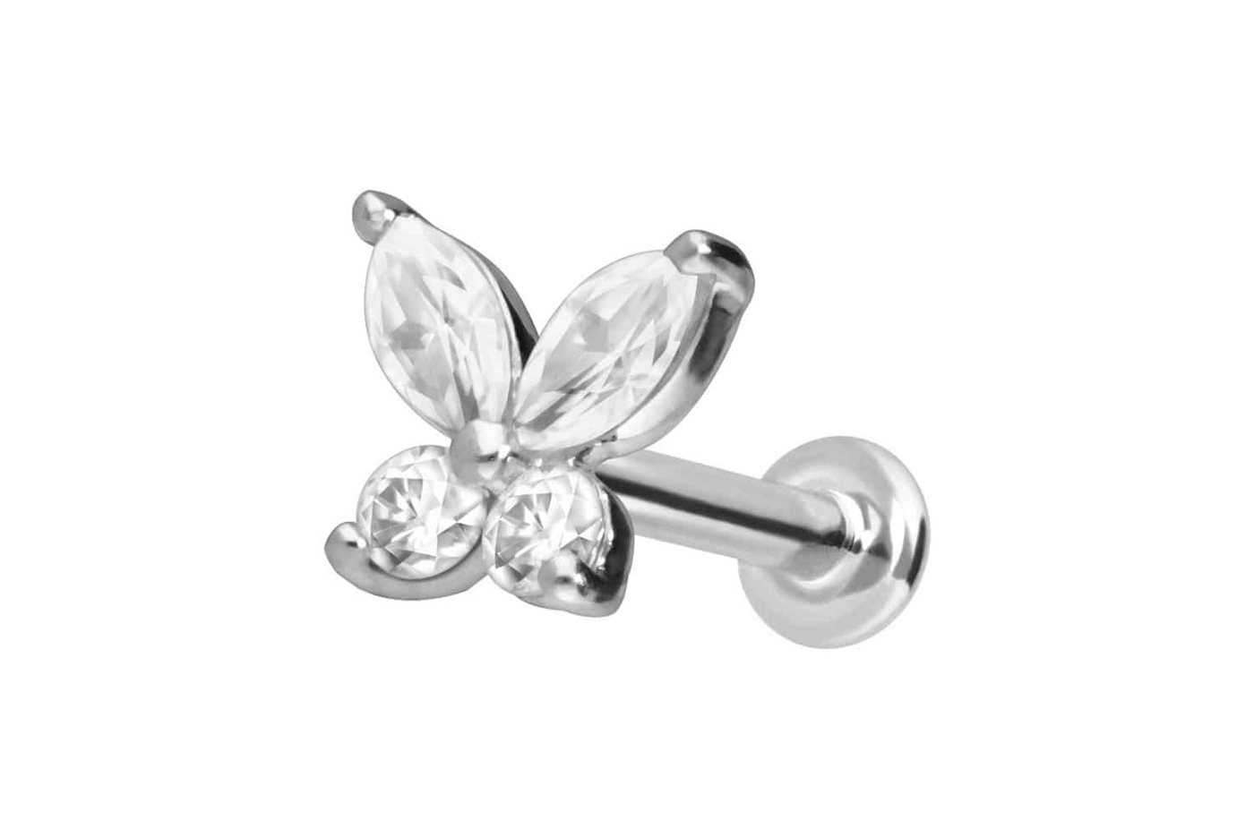 PIERCINGLINE Piercing-Set 14 Karat Gold Labret mit Push Fit MOISSANIT-SCHMETTERLING (Labrets, 1-tlg) von PIERCINGLINE