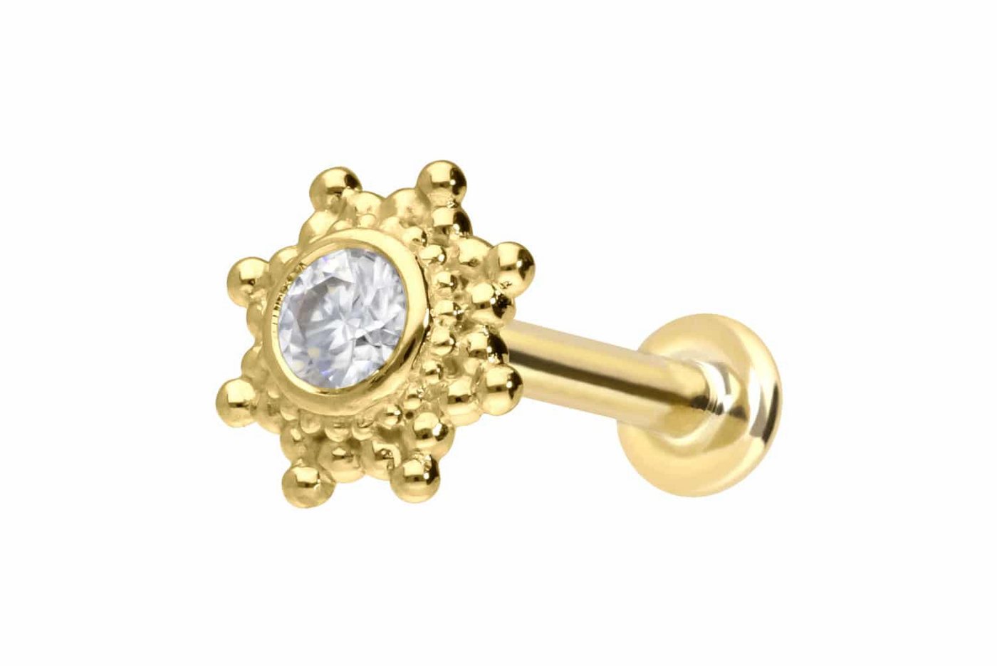 PIERCINGLINE Piercing-Set 14 Karat Gold Labret mit Push Fit MOISSANIT-SONNE (Labrets, 1-tlg) von PIERCINGLINE