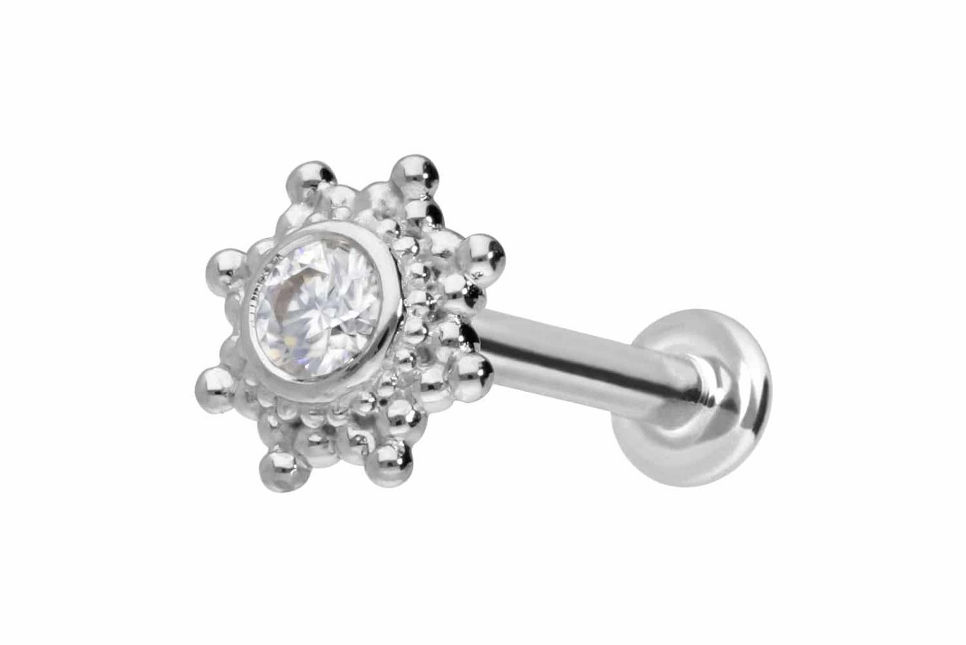 PIERCINGLINE Piercing-Set 14 Karat Gold Labret mit Push Fit MOISSANIT-SONNE (Labrets, 1-tlg) von PIERCINGLINE