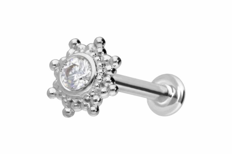 PIERCINGLINE Piercing-Set 14 Karat Gold Labret mit Push Fit MOISSANIT-SONNE (Labrets, 1-tlg) von PIERCINGLINE
