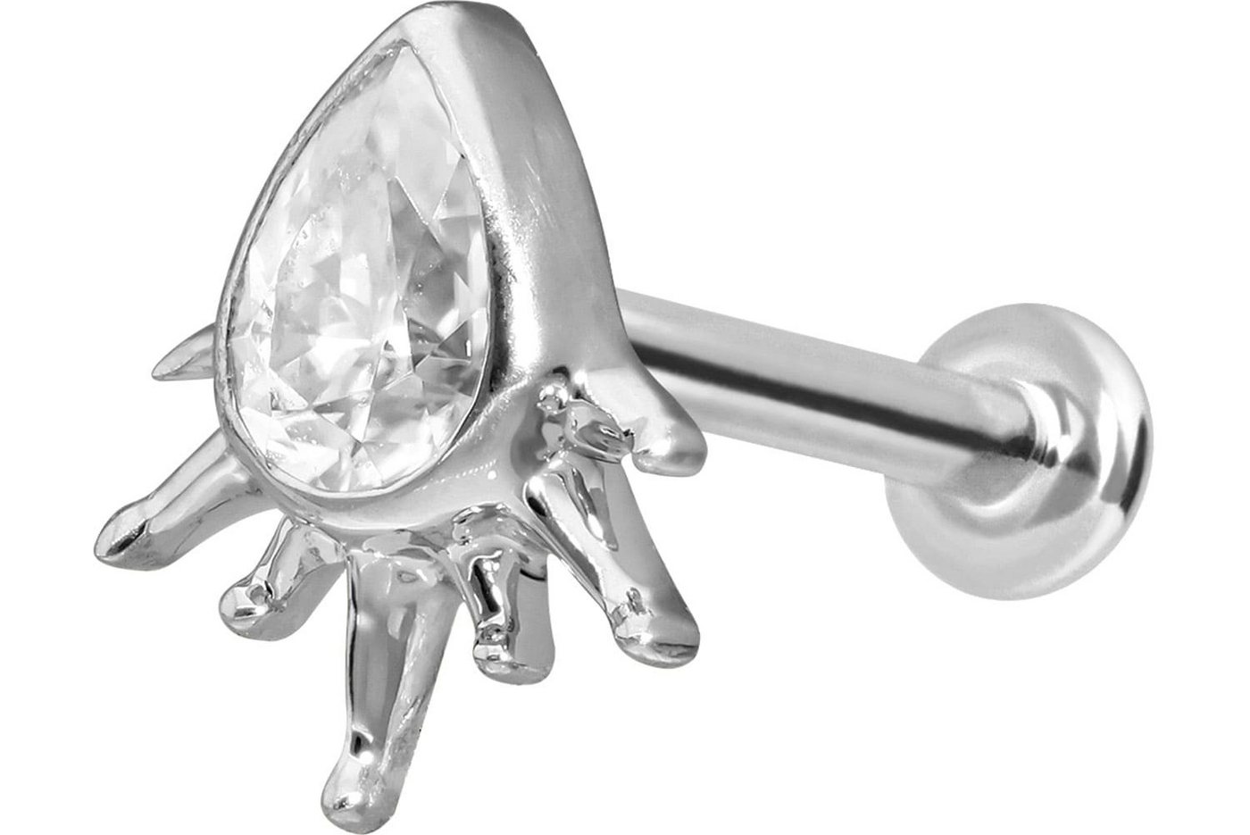 PIERCINGLINE Piercing-Set 14 Karat Gold Labret mit Push Fit MOISSANIT-TROPFEN + SONNENSTRAHLEN (Labrets, 1-tlg) von PIERCINGLINE