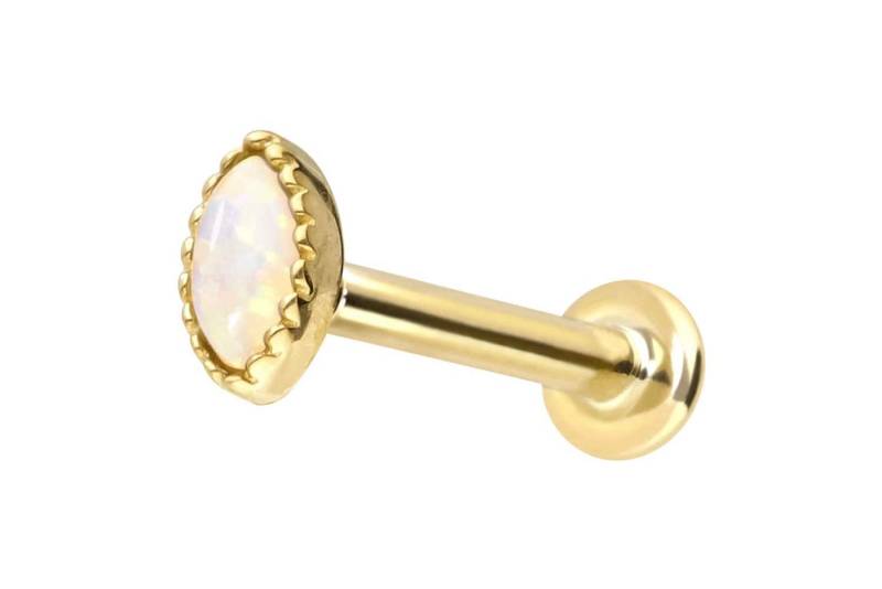 PIERCINGLINE Piercing-Set 14 Karat Gold Labret mit Push Fit OVALER SYNTHETISCHER OPAL (Labrets, 1-tlg) von PIERCINGLINE