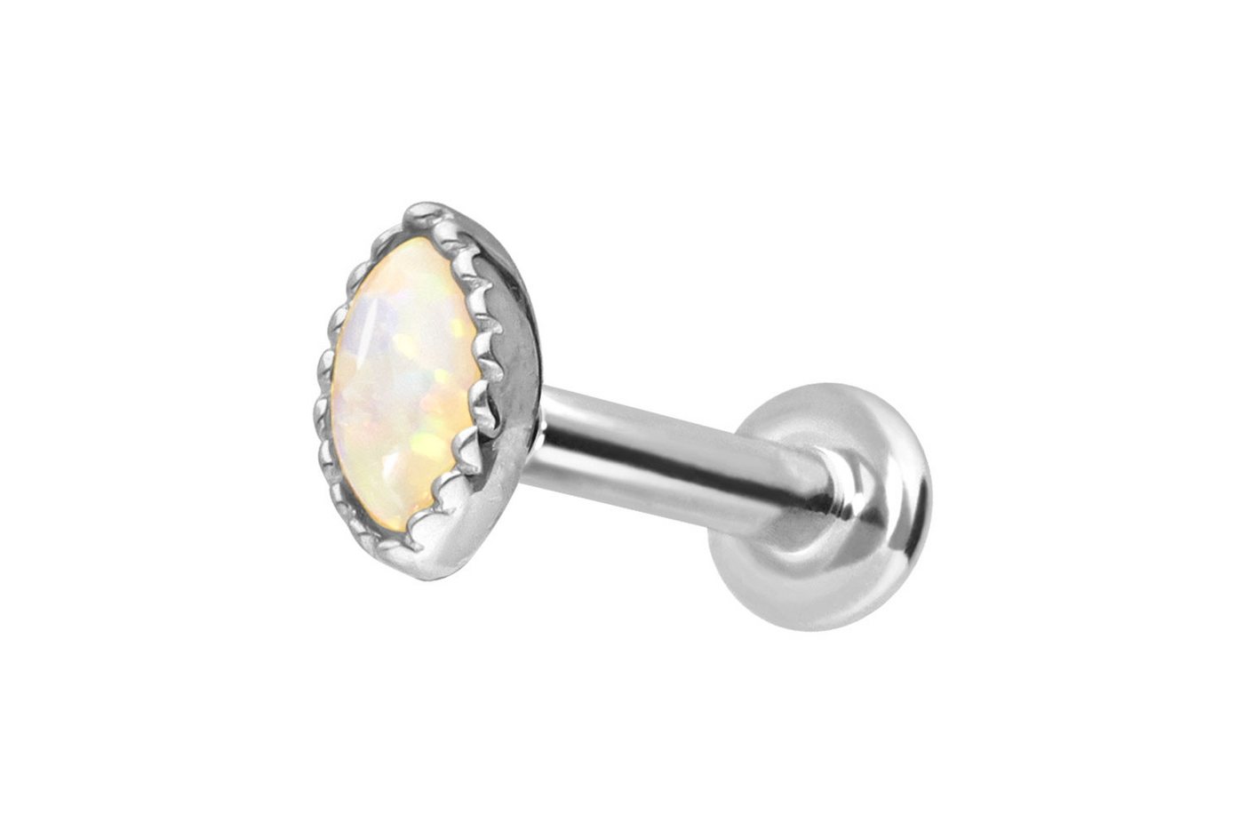 PIERCINGLINE Piercing-Set 14 Karat Gold Labret mit Push Fit OVALER SYNTHETISCHER OPAL (Labrets, 1-tlg) von PIERCINGLINE