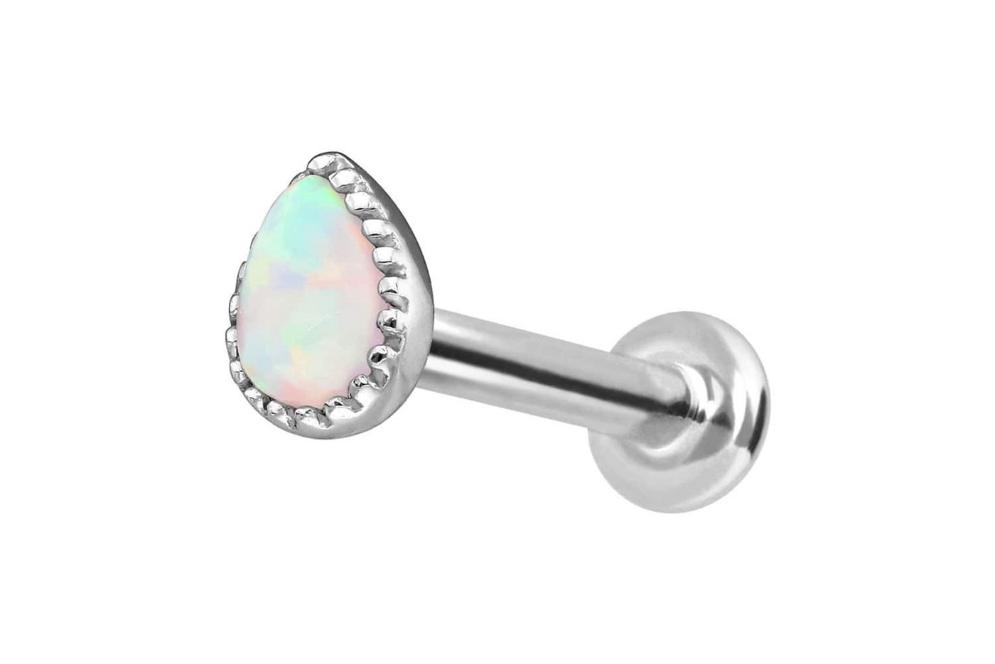 PIERCINGLINE Piercing-Set 14 Karat Gold Labret mit Push Fit SYNTHETISCHER OPALTROPFEN (Labrets, 1-tlg) von PIERCINGLINE
