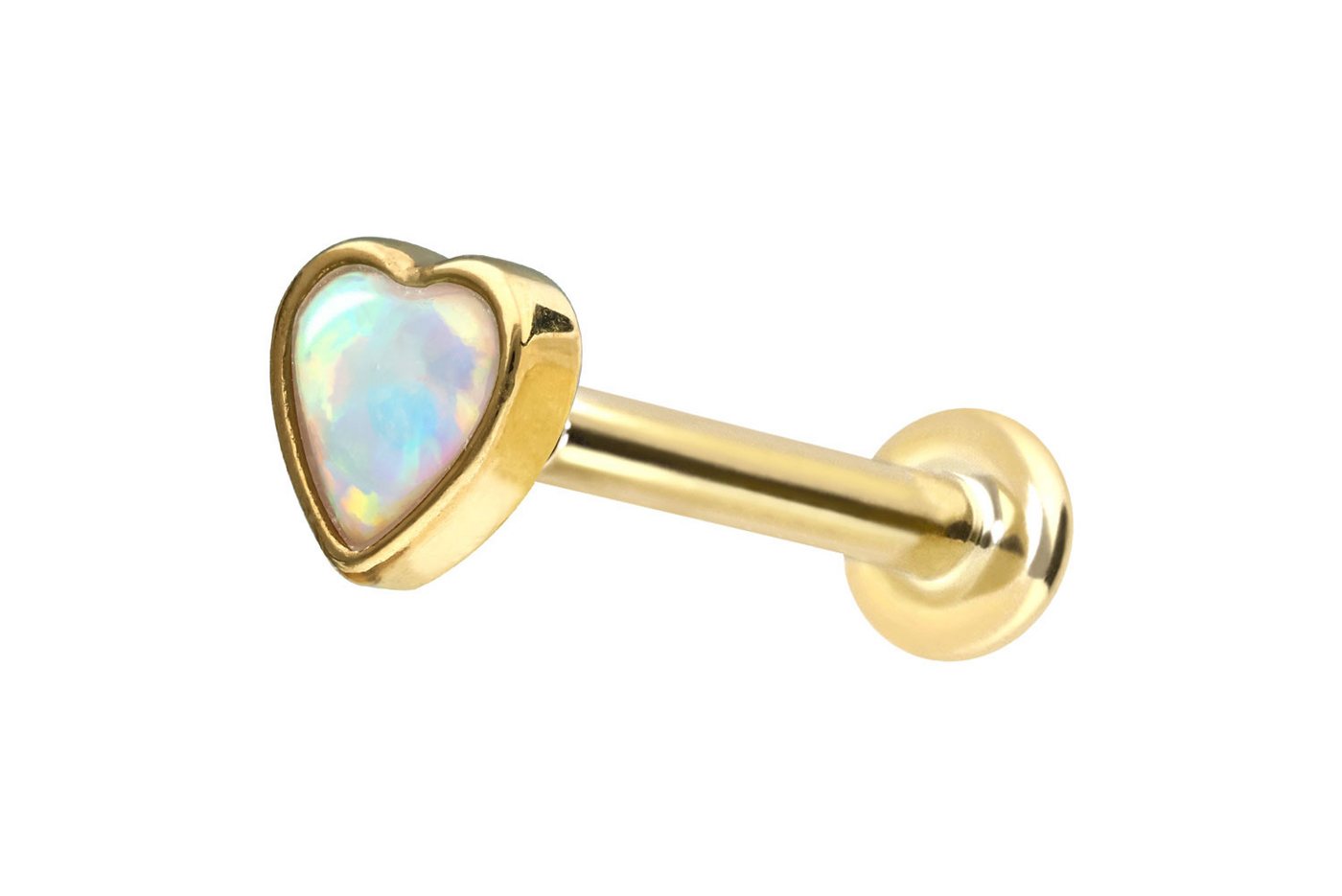 PIERCINGLINE Piercing-Set 14 Karat Gold Labret mit Push Fit SYNTHETISCHES OPAL-HERZ (Labrets, 1-tlg) von PIERCINGLINE
