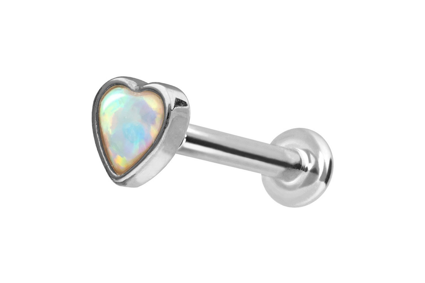 PIERCINGLINE Piercing-Set 14 Karat Gold Labret mit Push Fit SYNTHETISCHES OPAL-HERZ (Labrets, 1-tlg) von PIERCINGLINE