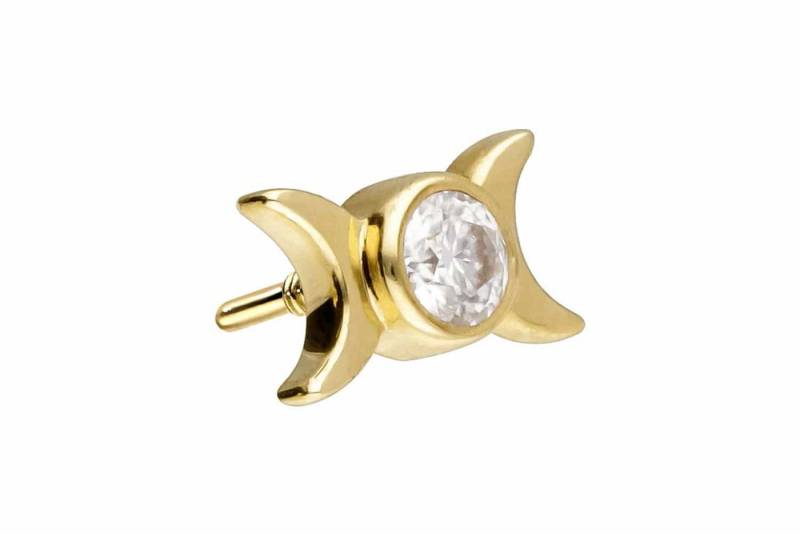 PIERCINGLINE Piercing-Set 14 Karat Gold Schraubaufsatz mit Außengewinde MOISSANIT + 2 MONDE (Schraub-Aufsätze) von PIERCINGLINE