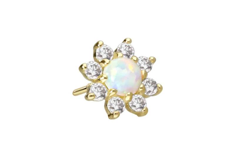 PIERCINGLINE Piercing-Set 14 Karat Gold Schraubaufsatz mit Außengewinde MOISSANIT-BLUME + (Schraub-Aufsätze) von PIERCINGLINE