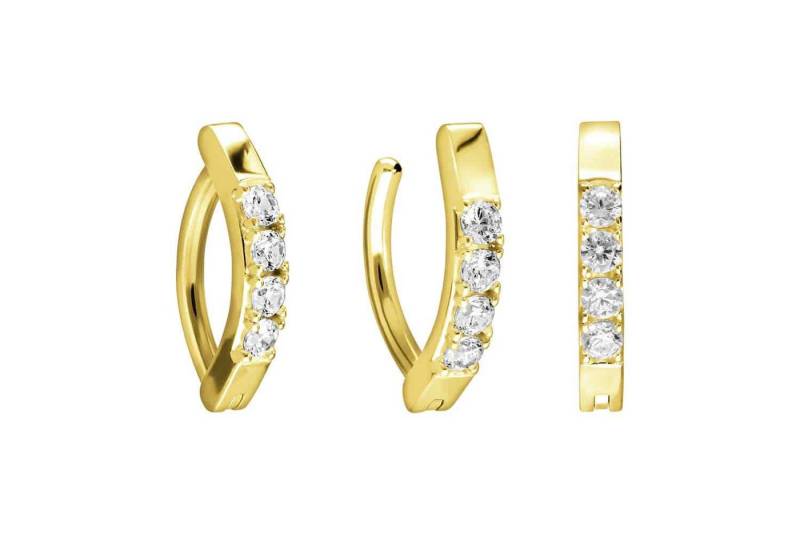 PIERCINGLINE Piercing-Set 18 Karat Gold Bauchnabelclicker BOGEN + 4 EINGEFASSTE KRISTALLE (Clicker / 1 Stk) von PIERCINGLINE