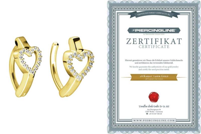 PIERCINGLINE Piercing-Set 18 Karat Gold Bauchnabelclicker BOGEN + KRISTALLHERZ (Clicker / 1 Stk) von PIERCINGLINE