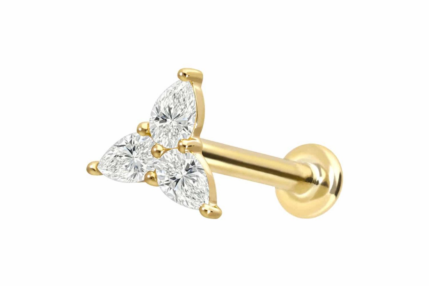 PIERCINGLINE Piercing-Set 18 Karat Gold Labret mit Innengewinde DIAMANT-BLUME (Labrets, 1-tlg) von PIERCINGLINE