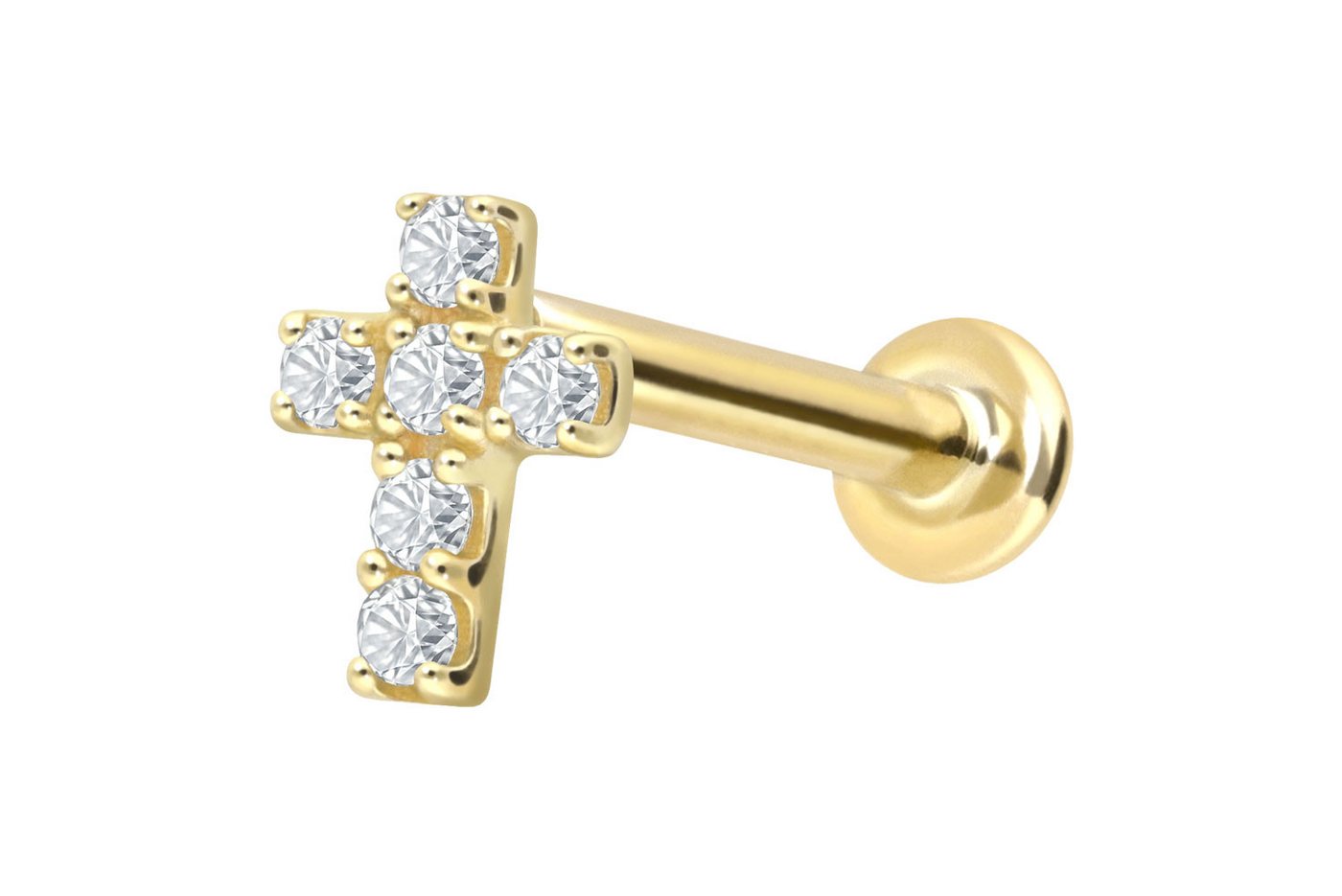 PIERCINGLINE Piercing-Set 18 Karat Gold Labret mit Innengewinde DIAMANT-KREUZ (Labrets, 1-tlg) von PIERCINGLINE