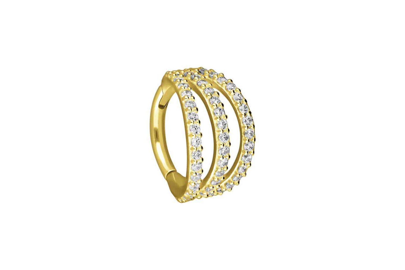PIERCINGLINE Piercing-Set 18 Karat Gold Segmentring Clicker 3 RINGE + EINGEFASSTE KRISTALLE (Clicker / 1 Stk) von PIERCINGLINE
