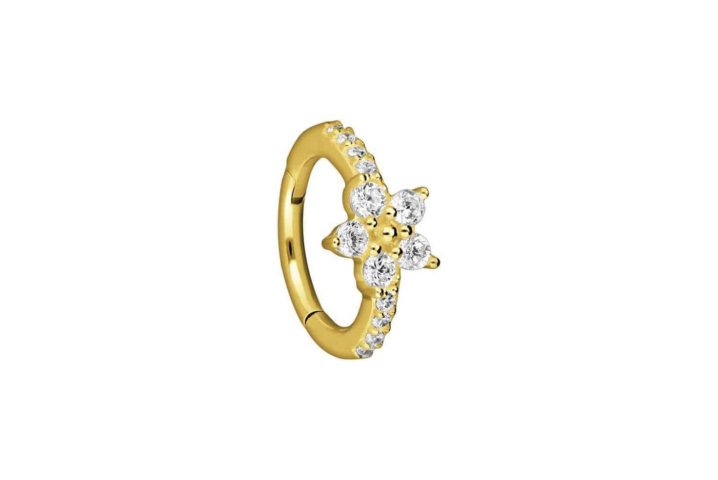 PIERCINGLINE Piercing-Set 18 Karat Gold Segmentring Clicker KRISTALLBLUME + EINGEFASSTE (Clicker / 1 Stk) von PIERCINGLINE