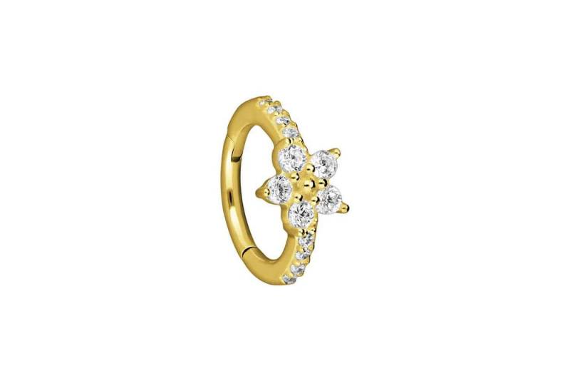 PIERCINGLINE Piercing-Set 18 Karat Gold Segmentring Clicker KRISTALLBLUME + EINGEFASSTE (Clicker / 1 Stk) von PIERCINGLINE