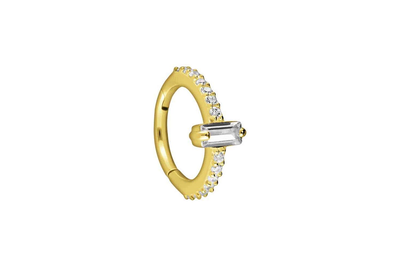 PIERCINGLINE Piercing-Set 18 Karat Gold Segmentring Clicker KRISTALLRECHTECK + EINGEFASSTE (Clicker / 1 Stk) von PIERCINGLINE
