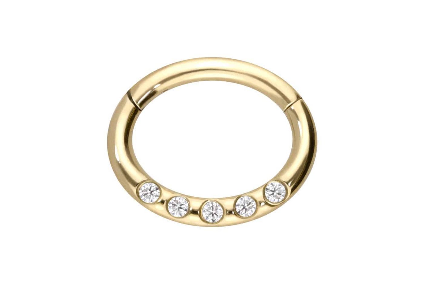 PIERCINGLINE Nasenpiercing 18 Karat Gold Segmentring Clicker OVAL + 5 MOISSANITE Ohrpiercing (Clicker, 1-tlg), Ohrpiercing für Conch, Helix, Tragus, Daith, Lobe von PIERCINGLINE