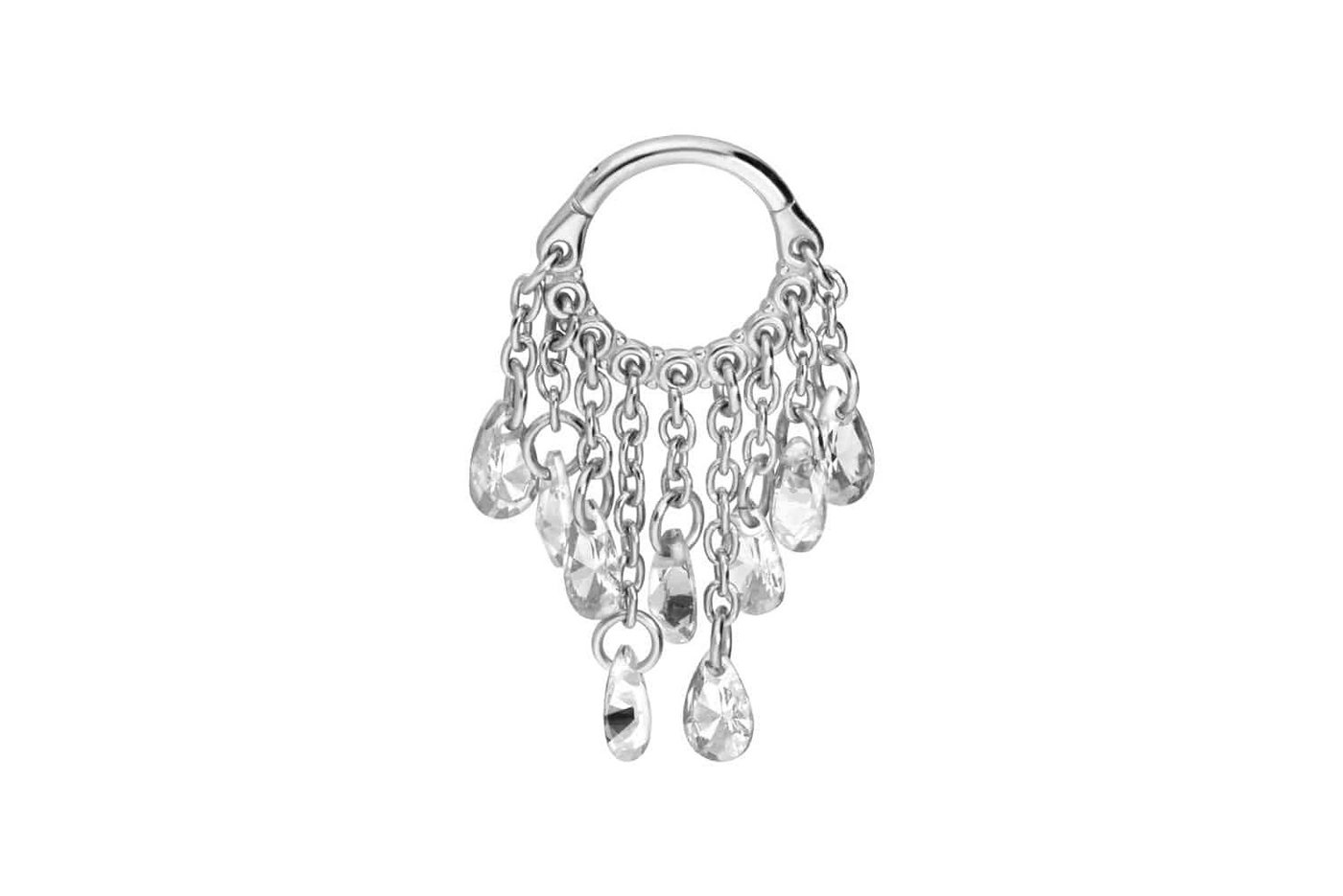 PIERCINGLINE Piercing-Set Chirurgenstahl Segmentring Clicker KETTENVORHANG + KRISTALLTROPFEN (Clicker / 1 Stk) von PIERCINGLINE