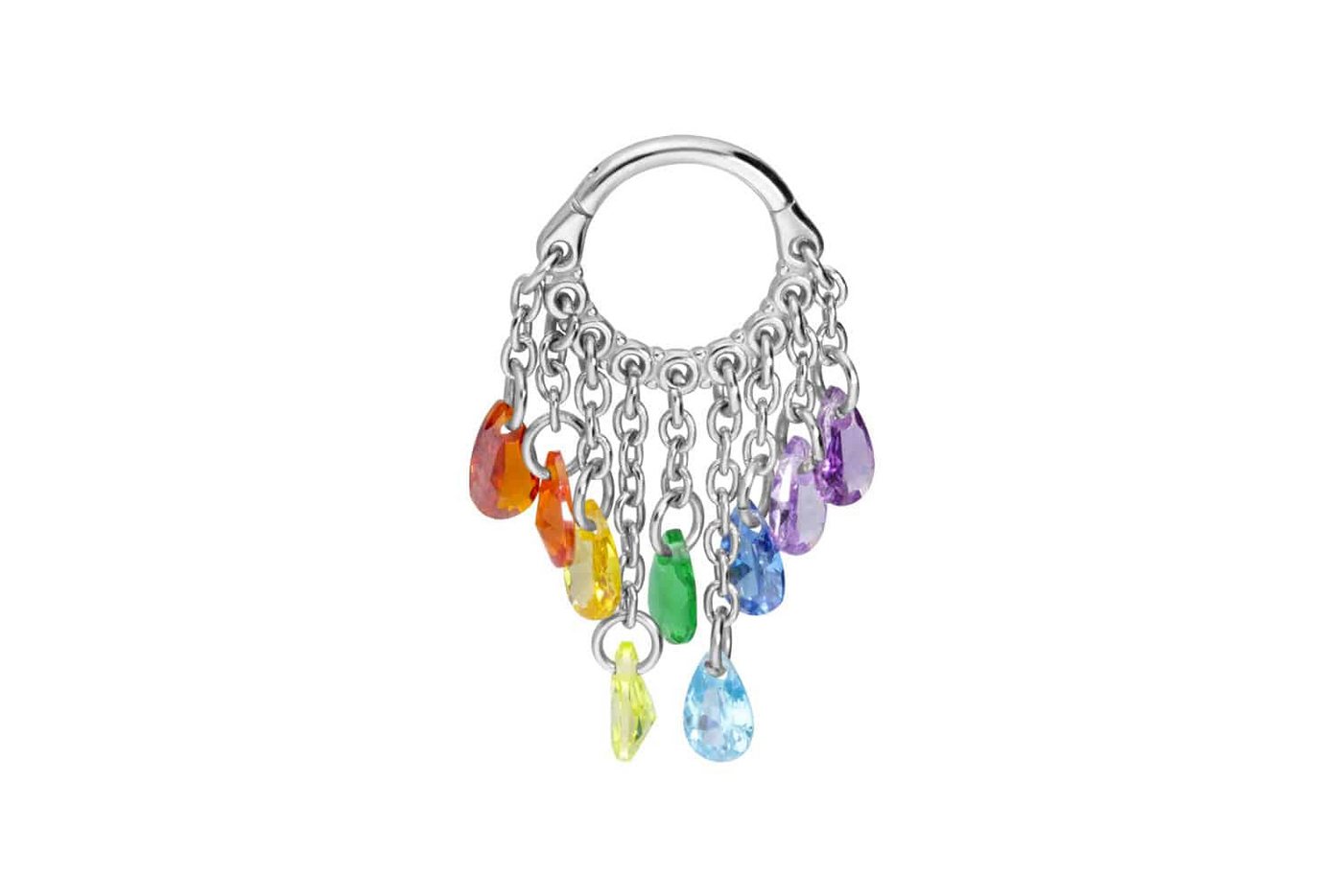 PIERCINGLINE Piercing-Set Chirurgenstahl Segmentring Clicker KETTENVORHANG + KRISTALLTROPFEN (Clicker / 1 Stk) von PIERCINGLINE