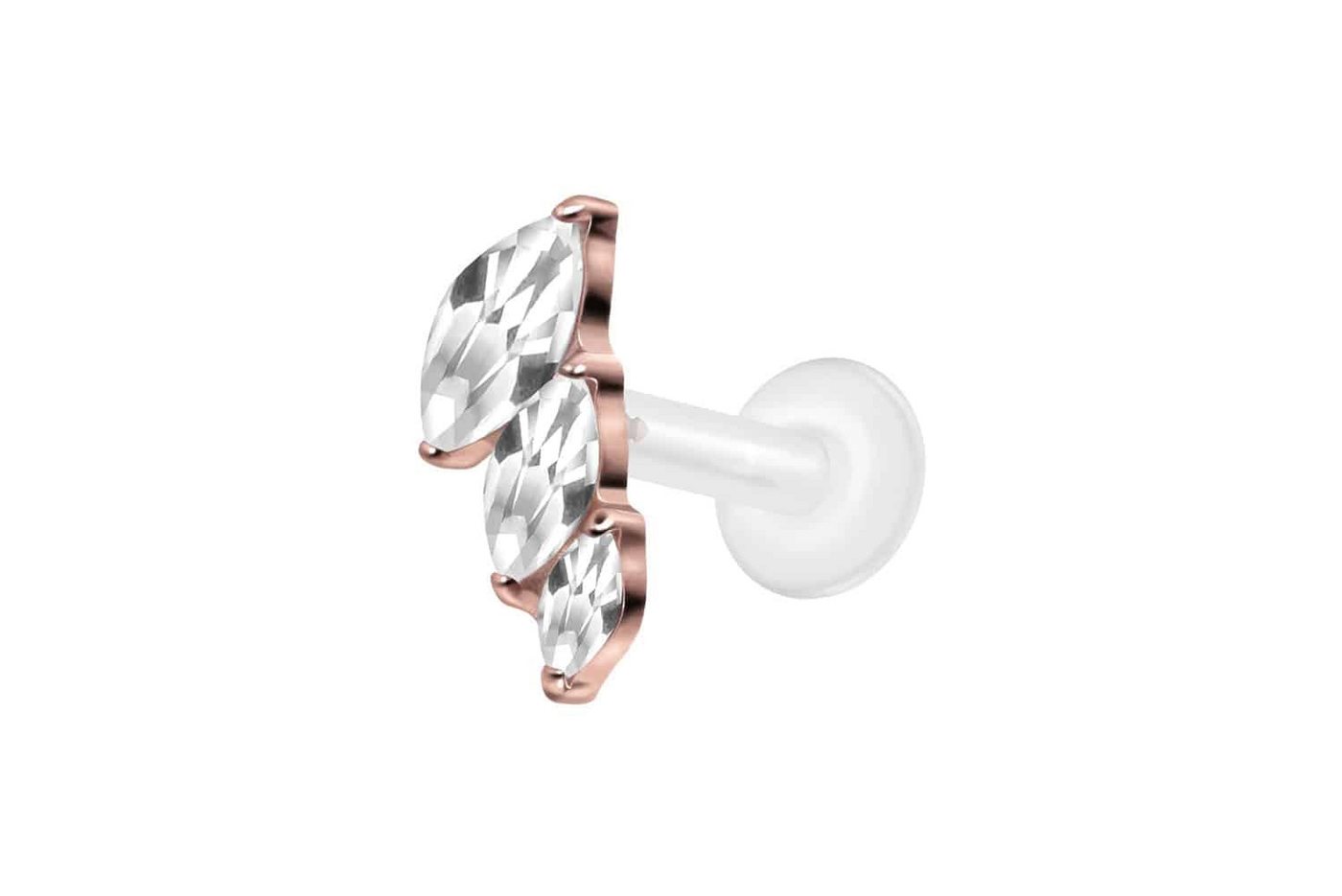 PIERCINGLINE Nasenpiercing PTFE Labret mit Innengewinde + Titan-Aufsatz 3 EINGEFASSTE (Labrets, 1-tlg) von PIERCINGLINE