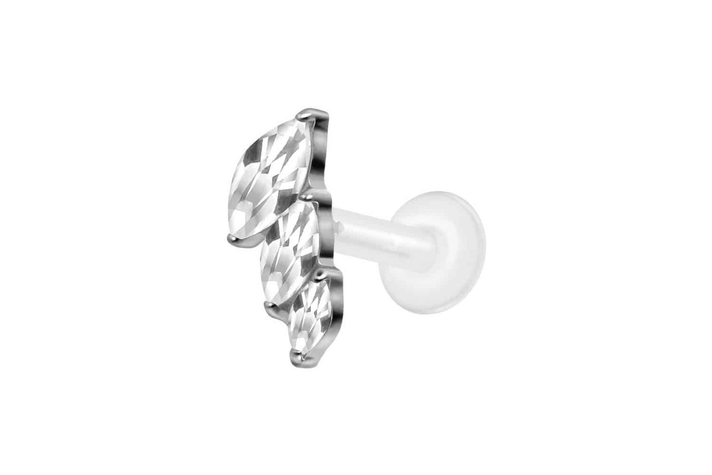 PIERCINGLINE Nasenpiercing PTFE Labret mit Innengewinde + Titan-Aufsatz 3 EINGEFASSTE (Labrets, 1-tlg) von PIERCINGLINE