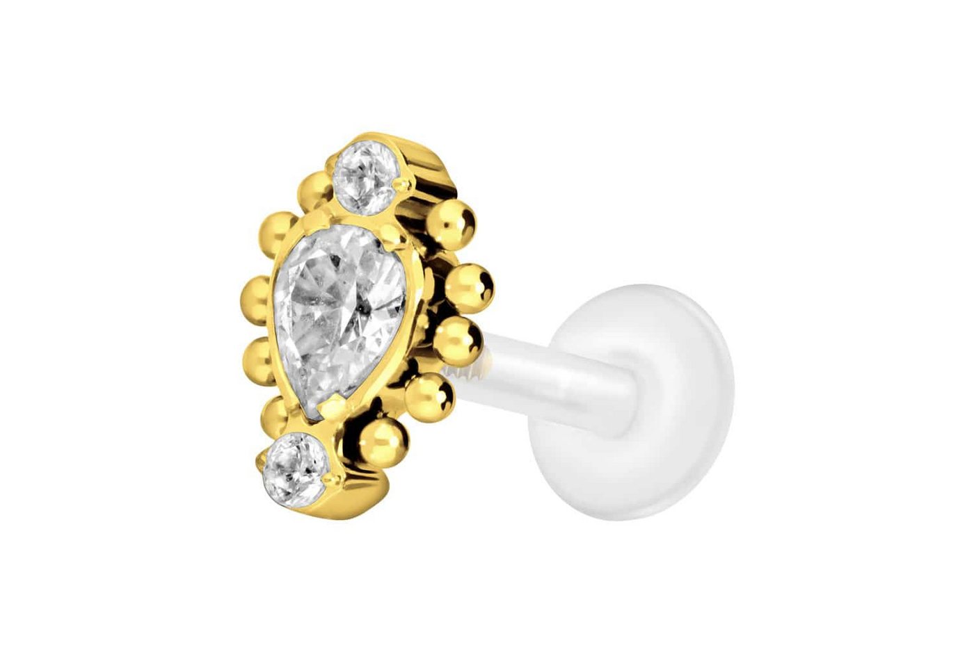 PIERCINGLINE Nasenpiercing PTFE Labret mit Innengewinde + Titan-Aufsatz 3 EINGEFASSTE KRISTALLE + (Labrets, 1-tlg) von PIERCINGLINE