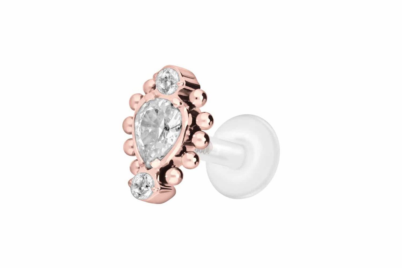 PIERCINGLINE Nasenpiercing PTFE Labret mit Innengewinde + Titan-Aufsatz 3 EINGEFASSTE KRISTALLE + (Labrets, 1-tlg) von PIERCINGLINE