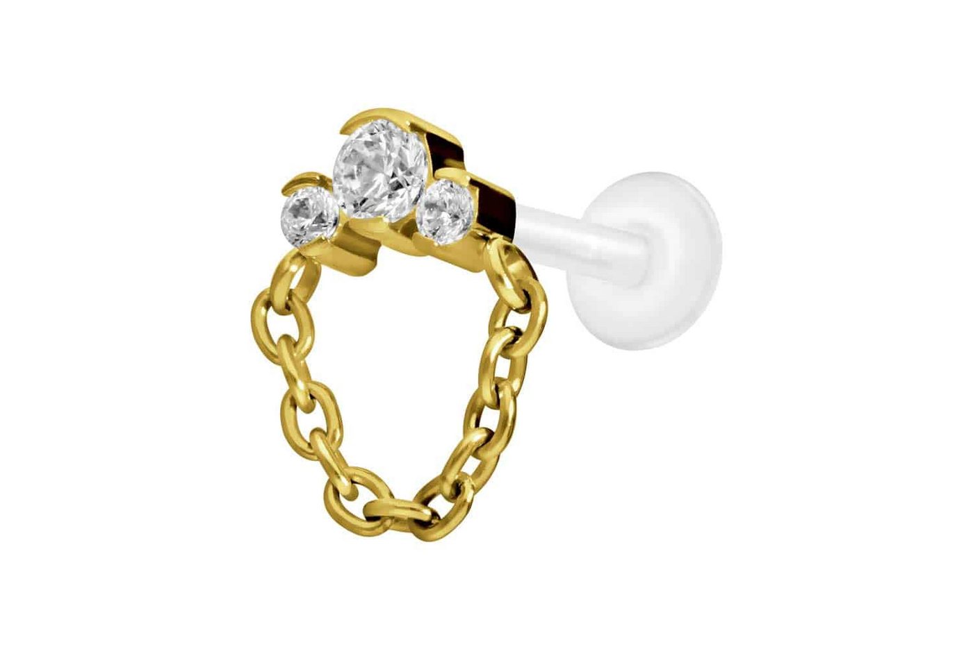 PIERCINGLINE Nasenpiercing PTFE Labret mit Innengewinde + Titan-Aufsatz 3 EINGEFASSTE KRISTALLE + (Labrets, 1-tlg) von PIERCINGLINE
