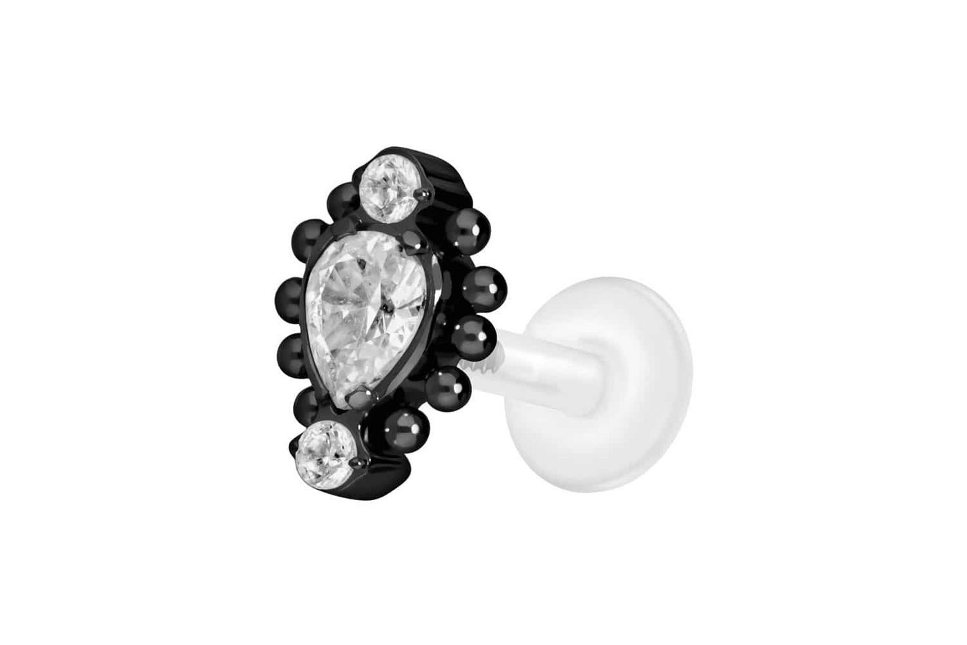 PIERCINGLINE Nasenpiercing PTFE Labret mit Innengewinde + Titan-Aufsatz 3 EINGEFASSTE KRISTALLE + (Labrets, 1-tlg) von PIERCINGLINE