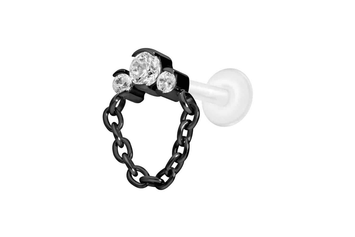 PIERCINGLINE Nasenpiercing PTFE Labret mit Innengewinde + Titan-Aufsatz 3 EINGEFASSTE KRISTALLE + (Labrets, 1-tlg) von PIERCINGLINE