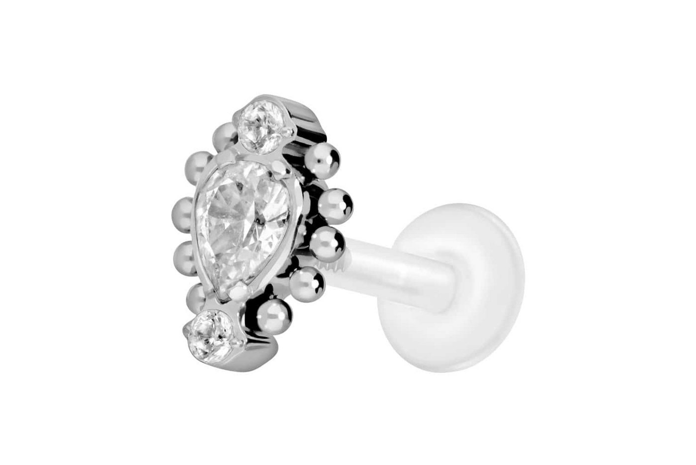 PIERCINGLINE Piercing-Set PTFE Labret mit Innengewinde + Titan-Aufsatz 3 EINGEFASSTE KRISTALLE + (Labrets / 1 Stk) von PIERCINGLINE