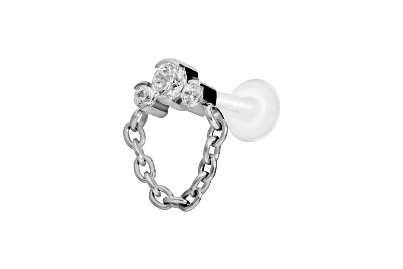 PIERCINGLINE Nasenpiercing PTFE Labret mit Innengewinde + Titan-Aufsatz 3 EINGEFASSTE KRISTALLE + (Labrets, 1-tlg) von PIERCINGLINE