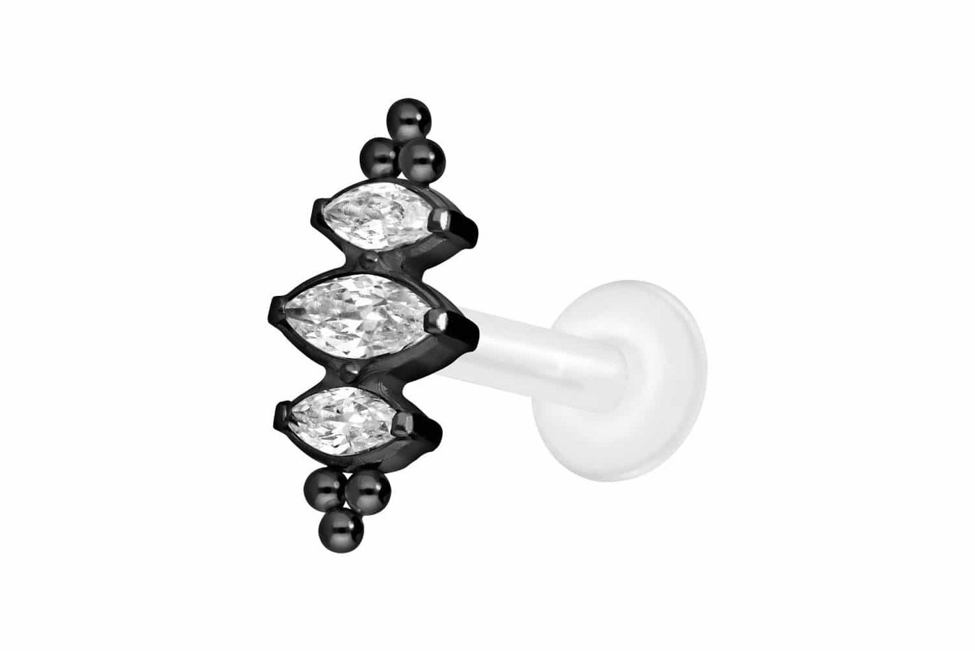 PIERCINGLINE Nasenpiercing PTFE Labret mit Innengewinde + Titan-Aufsatz 3 KRISTALLTROPFEN + (Labrets, 1-tlg) von PIERCINGLINE