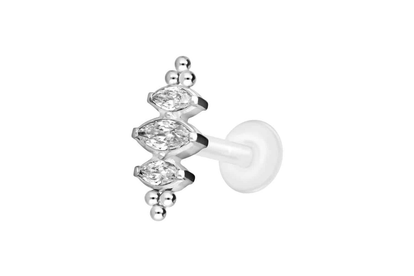 PIERCINGLINE Nasenpiercing PTFE Labret mit Innengewinde + Titan-Aufsatz 3 KRISTALLTROPFEN + (Labrets, 1-tlg) von PIERCINGLINE