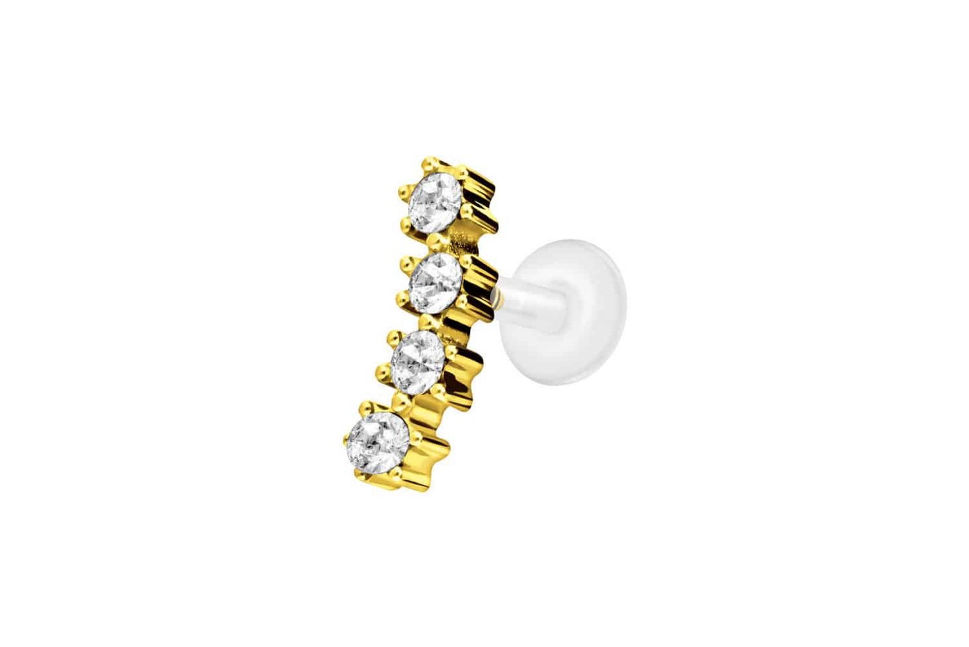PIERCINGLINE Nasenpiercing PTFE Labret mit Innengewinde + Titan-Aufsatz 4 EINGEFASSTE KRISTALLE (Labrets, 1-tlg) von PIERCINGLINE