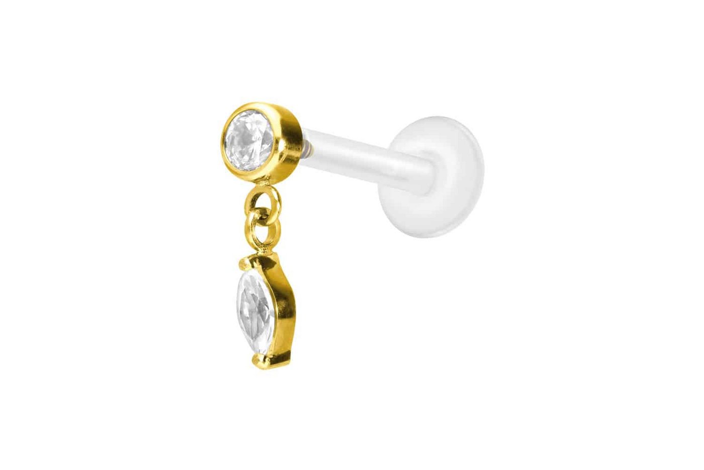 PIERCINGLINE Nasenpiercing PTFE Labret mit Innengewinde + Titan-Aufsatz KRISTALL + (Labrets, 1-tlg) von PIERCINGLINE
