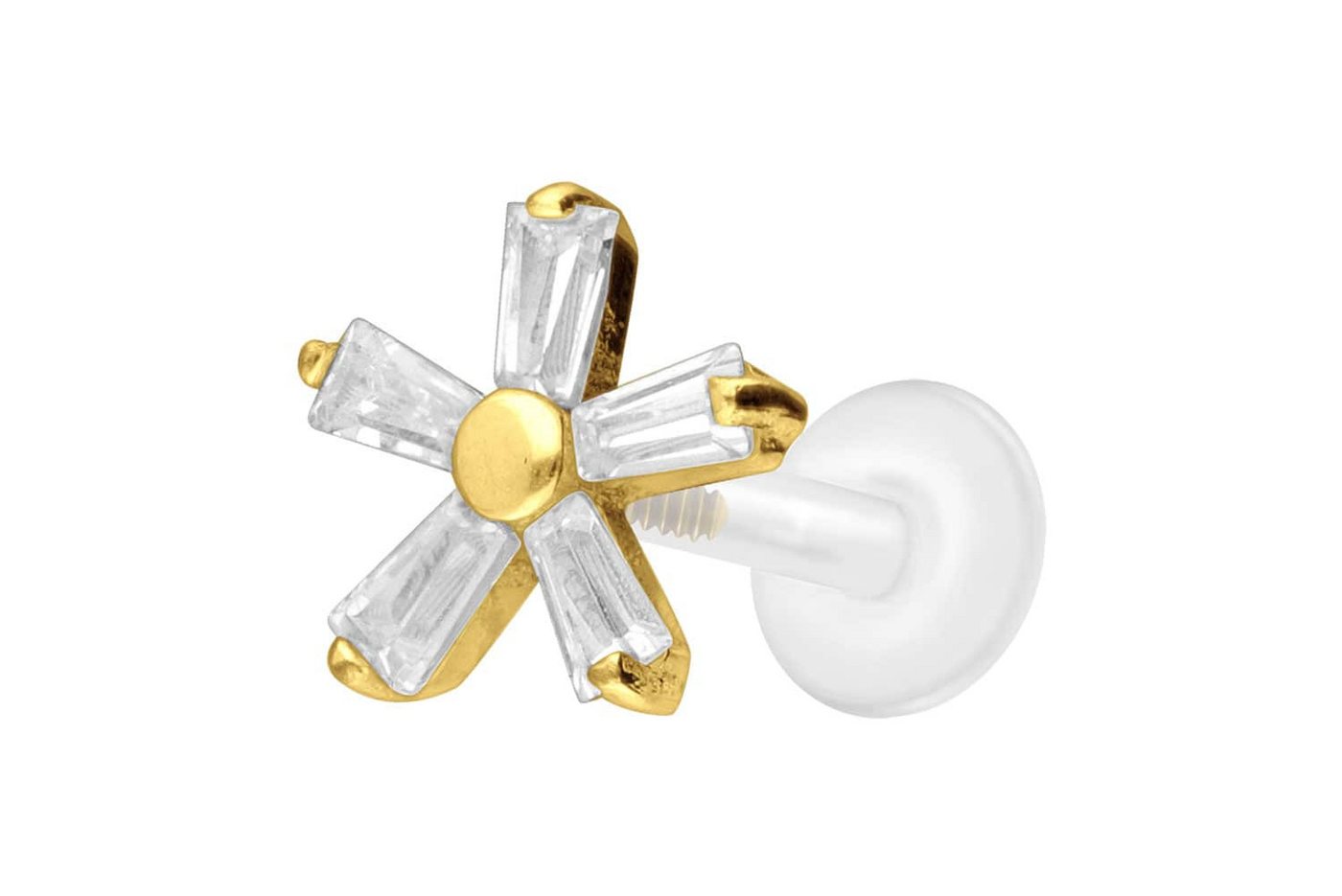 PIERCINGLINE Nasenpiercing PTFE Labret mit Innengewinde + Titan-Aufsatz KRISTALLBLUME (Labrets, 1-tlg) von PIERCINGLINE