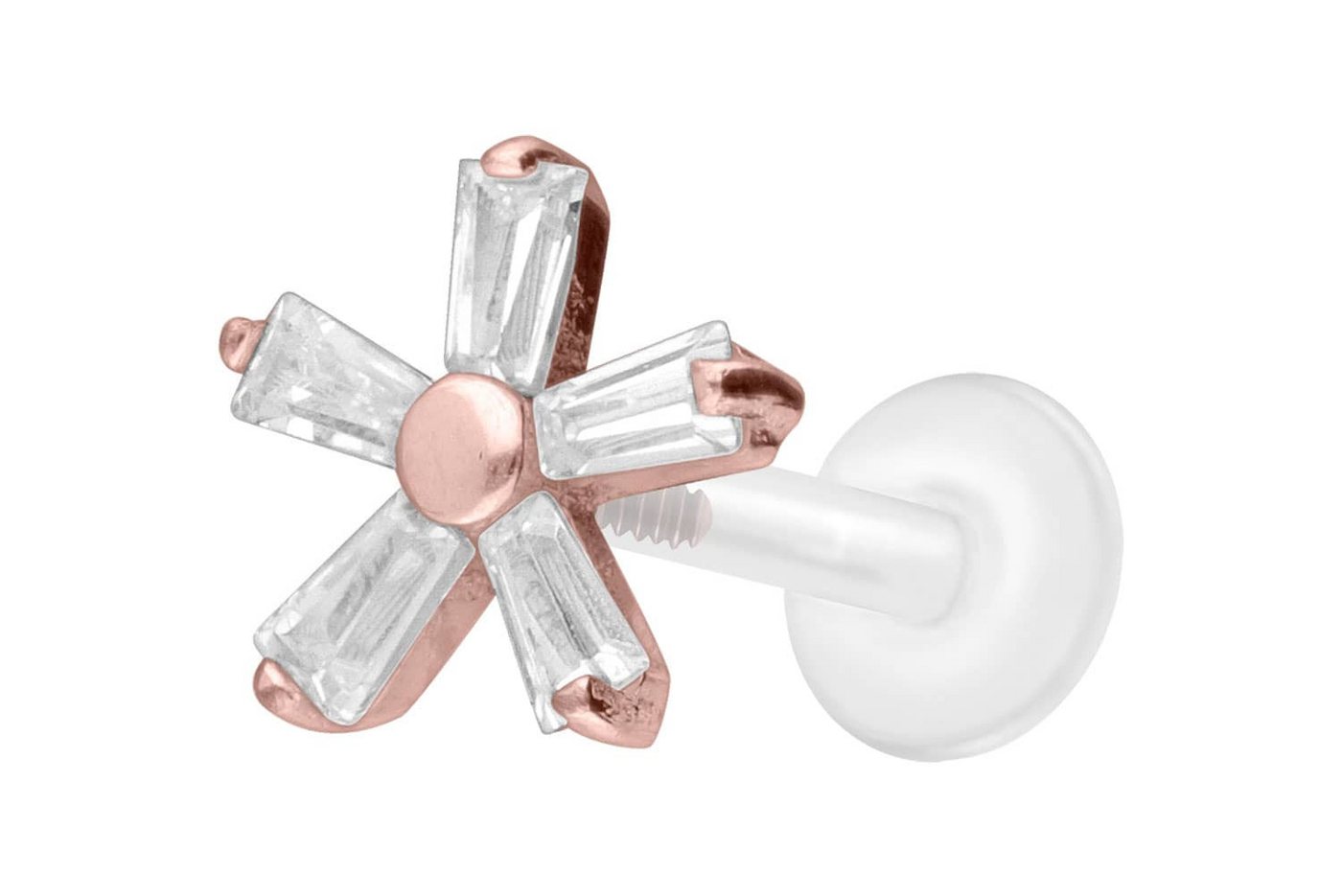 PIERCINGLINE Nasenpiercing PTFE Labret mit Innengewinde + Titan-Aufsatz KRISTALLBLUME (Labrets, 1-tlg) von PIERCINGLINE