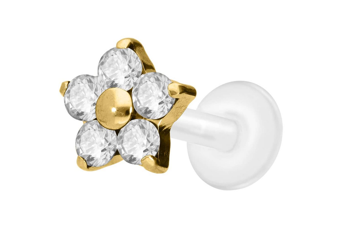 PIERCINGLINE Nasenpiercing PTFE Labret mit Innengewinde + Titan-Aufsatz KRISTALLBLUME (Labrets, 1-tlg) von PIERCINGLINE