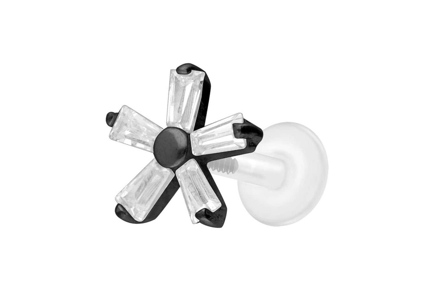 PIERCINGLINE Nasenpiercing PTFE Labret mit Innengewinde + Titan-Aufsatz KRISTALLBLUME (Labrets, 1-tlg) von PIERCINGLINE