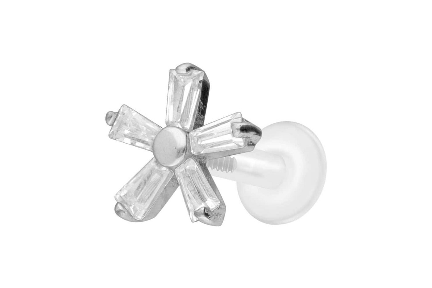 PIERCINGLINE Piercing-Set PTFE Labret mit Innengewinde + Titan-Aufsatz KRISTALLBLUME (Labrets / 1 Stk) von PIERCINGLINE