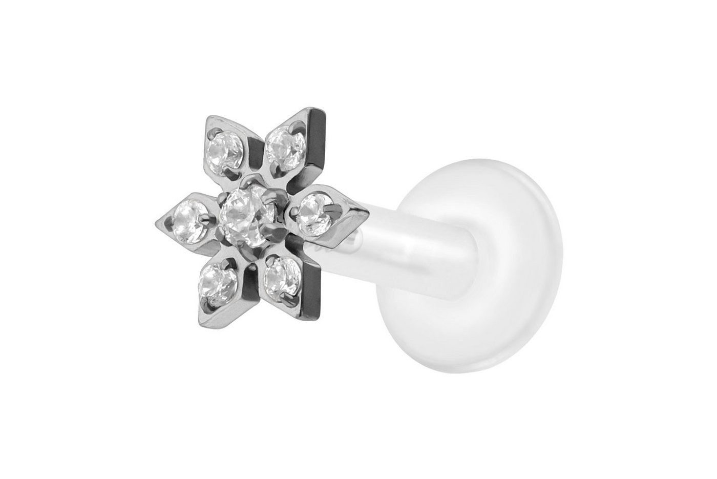 PIERCINGLINE Piercing-Set PTFE Labret mit Innengewinde + Titan-Aufsatz KRISTALLBLUME (Labrets, 1-tlg) von PIERCINGLINE