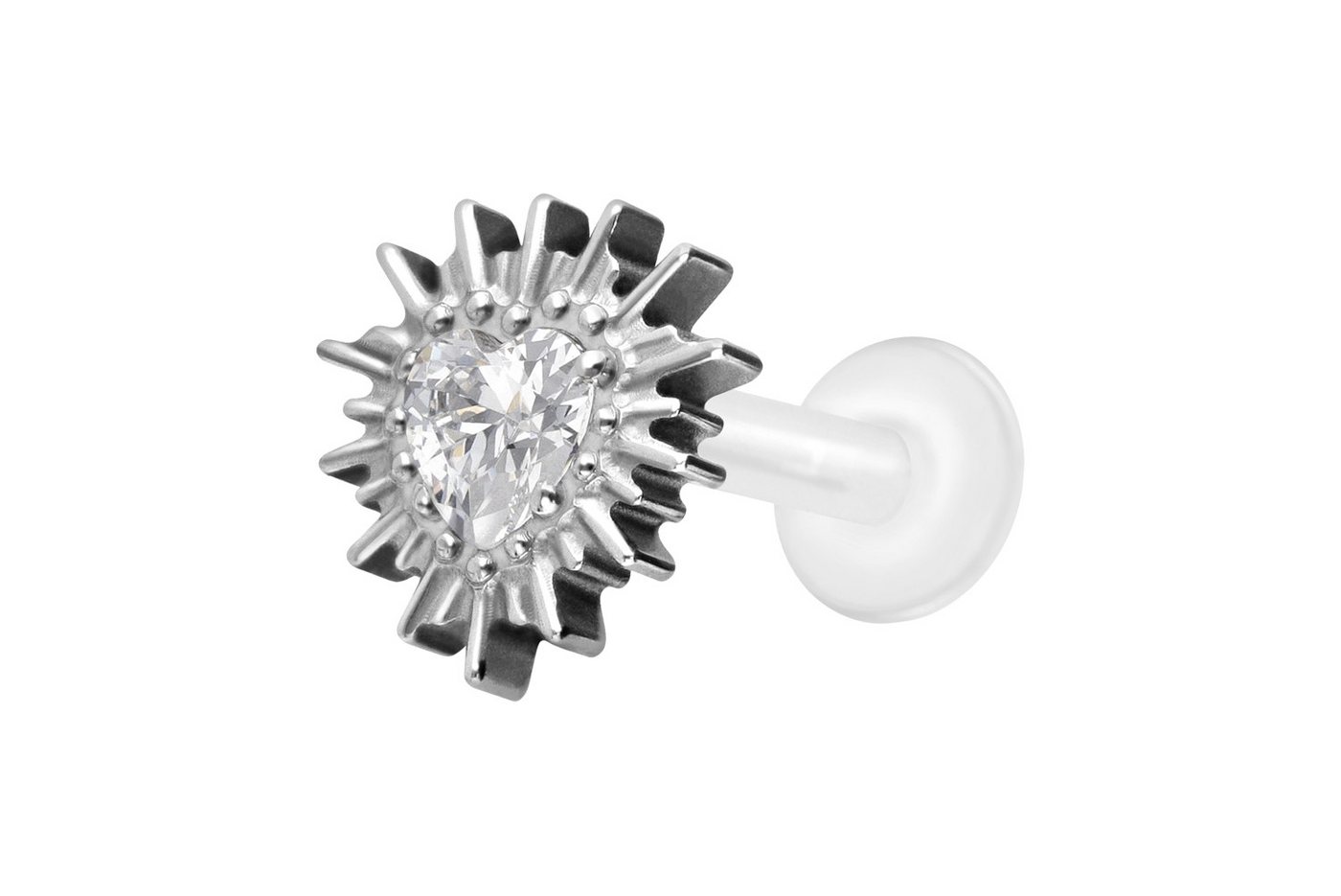 PIERCINGLINE Piercing-Set PTFE Labret mit Innengewinde + Titan-Aufsatz KRISTALLHERZ + (Labrets, 1-tlg) von PIERCINGLINE