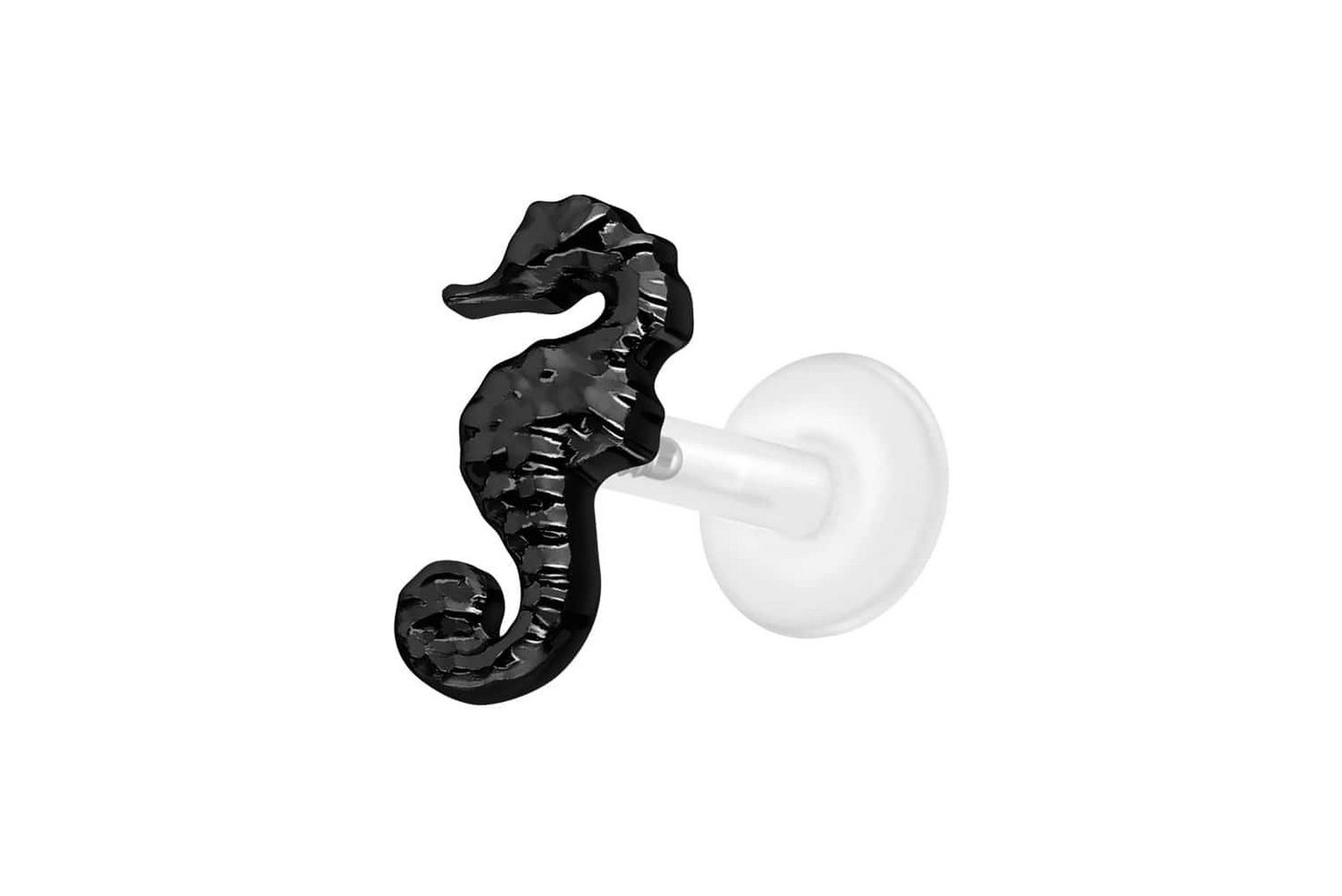 PIERCINGLINE Piercing-Set PTFE Labret mit Innengewinde + Titan-Aufsatz SEEPFERDCHEN (Labrets, 1-tlg) von PIERCINGLINE